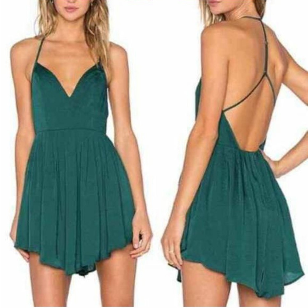 NBD Forest Green Pleaded T-Back Mini Dress Size XS
